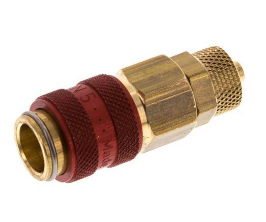 Brass DN 5 Red Air Coupling Socket 4x6 mm Union Nut Double Shut-Off