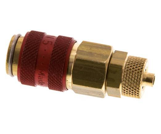 Brass DN 5 Red Air Coupling Socket 4x6 mm Union Nut Double Shut-Off