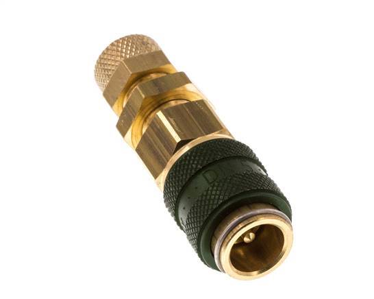 Brass DN 5 Green Air Coupling Socket 4x6 mm Union Nut Bulkhead Double Shut-Off