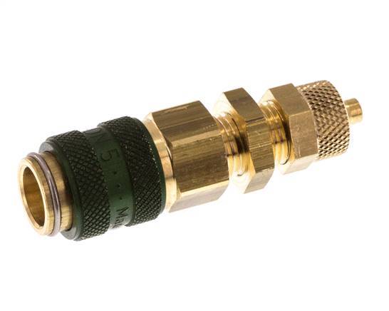 Brass DN 5 Green Air Coupling Socket 4x6 mm Union Nut Bulkhead Double Shut-Off