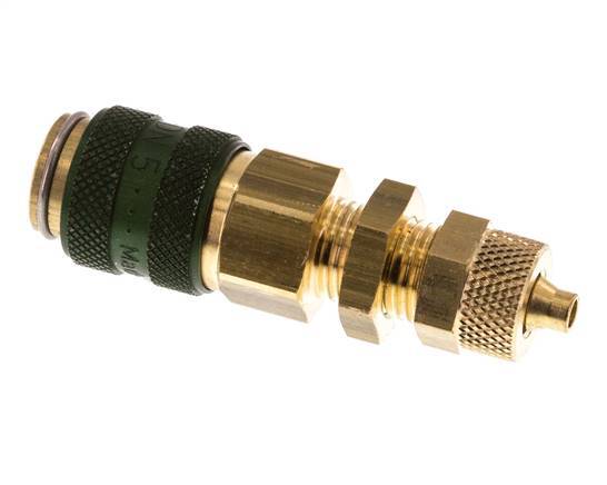 Brass DN 5 Green Air Coupling Socket 4x6 mm Union Nut Bulkhead Double Shut-Off