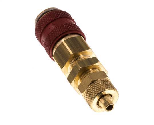 Brass DN 5 Red Air Coupling Socket 4x6 mm Union Nut Bulkhead Double Shut-Off