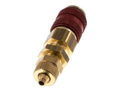 Brass DN 5 Red Air Coupling Socket 4x6 mm Union Nut Bulkhead Double Shut-Off