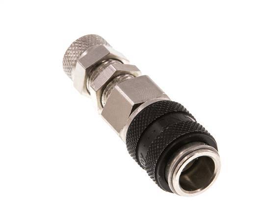 Nickel-plated Brass DN 5 Black Air Coupling Socket 4x6 mm Union Nut Bulkhead