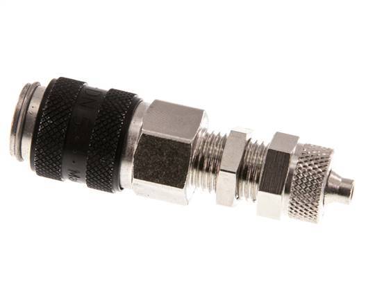 Nickel-plated Brass DN 5 Black Air Coupling Socket 4x6 mm Union Nut Bulkhead