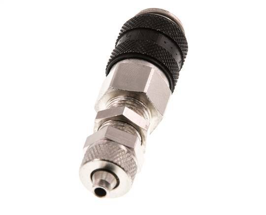 Nickel-plated Brass DN 5 Black Air Coupling Socket 4x6 mm Union Nut Bulkhead