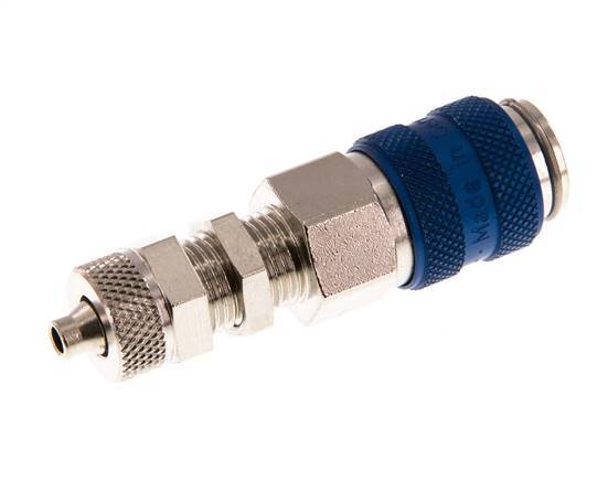 Nickel-plated Brass DN 5 Blue Air Coupling Socket 4x6 mm Union Nut Bulkhead