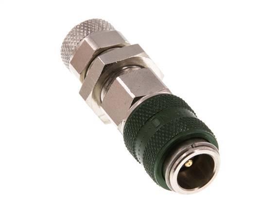 Nickel-plated Brass DN 5 Green Air Coupling Socket 6x8 mm Union Nut Bulkhead Double Shut-Off