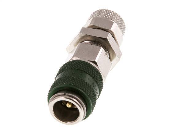 Nickel-plated Brass DN 5 Green Air Coupling Socket 6x8 mm Union Nut Bulkhead Double Shut-Off