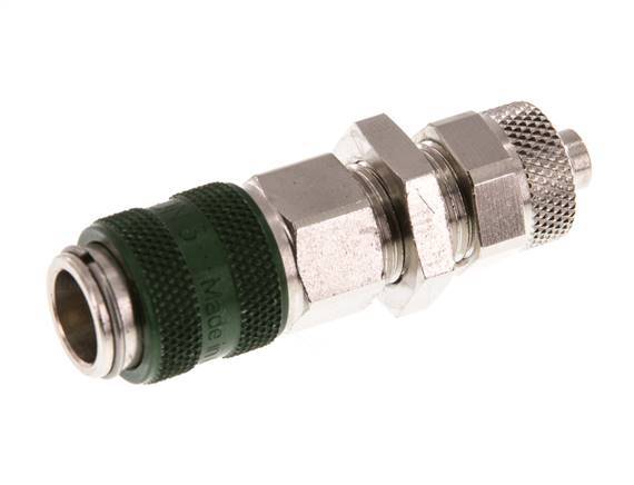 Nickel-plated Brass DN 5 Green Air Coupling Socket 6x8 mm Union Nut Bulkhead Double Shut-Off
