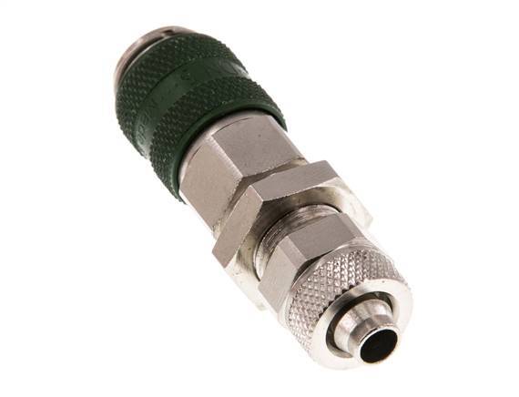 Nickel-plated Brass DN 5 Green Air Coupling Socket 6x8 mm Union Nut Bulkhead Double Shut-Off