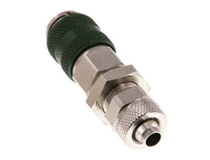 Nickel-plated Brass DN 5 Green Air Coupling Socket 6x8 mm Union Nut Bulkhead Double Shut-Off