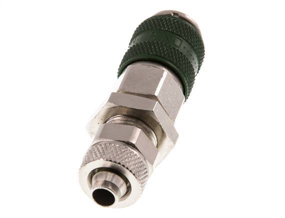 Nickel-plated Brass DN 5 Green Air Coupling Socket 6x8 mm Union Nut Bulkhead Double Shut-Off