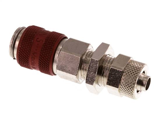 Latón niquelado DN 5 Rojo Racor de acoplamiento de aire Tuerca de unión 6x8 mm Mampara de cierre doble