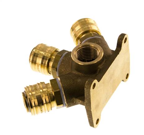 Acoplamiento de aire de latón DN 7.2 (Euro) Enchufe G de 1/2 pulgada hembra para montaje en pared de 3 vías