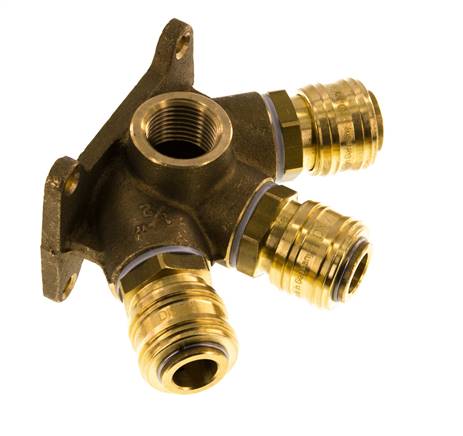Acoplamiento de aire de latón DN 7.2 (Euro) Enchufe G de 1/2 pulgada hembra para montaje en pared de 3 vías