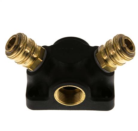 Latón/plástico DN 7,2 (Euro) Acoplamiento de aire Enchufe G 3/4 pulgadas Hembra Montaje en pared 2 vías