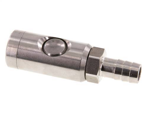Stainless Steel 316L DN 7.4 Safety Air Coupling Socket With Push Button 13 mm Hose Pillar