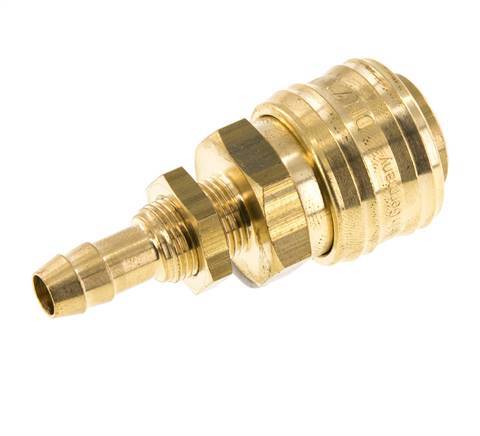 Brass DN 7.2 (Euro) Air Coupling Socket 8 mm Hose Pillar Bulkhead Double Shut-Off