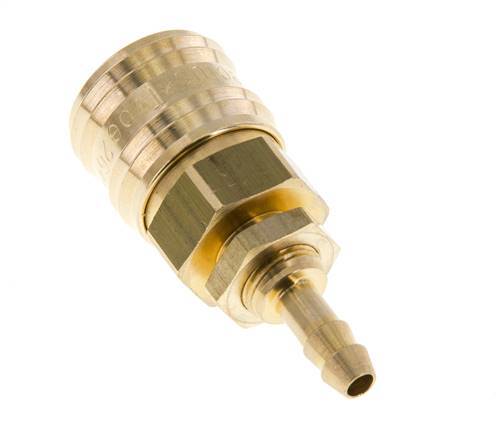 Brass DN 7.2 (Euro) Air Coupling Socket 6 mm Hose Pillar Bulkhead Double Shut-Off