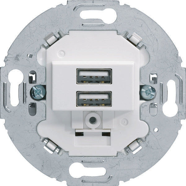 Hager Berker 230V USB Charging Socket Outlet 2 Gang 3A Classic White Matte - 260219