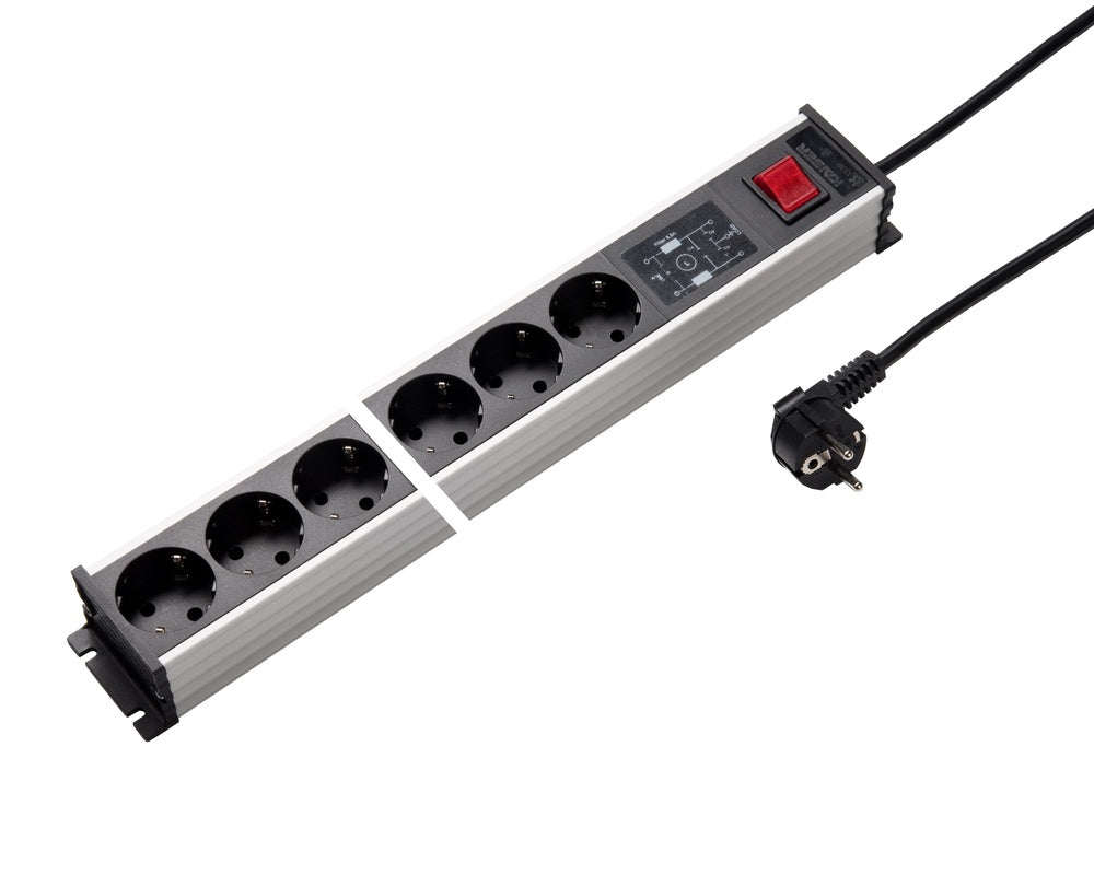Martin Kaiser 6-Way Alu Power Outlet Strip With Shutter 6.5A RFI Filter - 1338KZL6SW3 [10 Pieces]