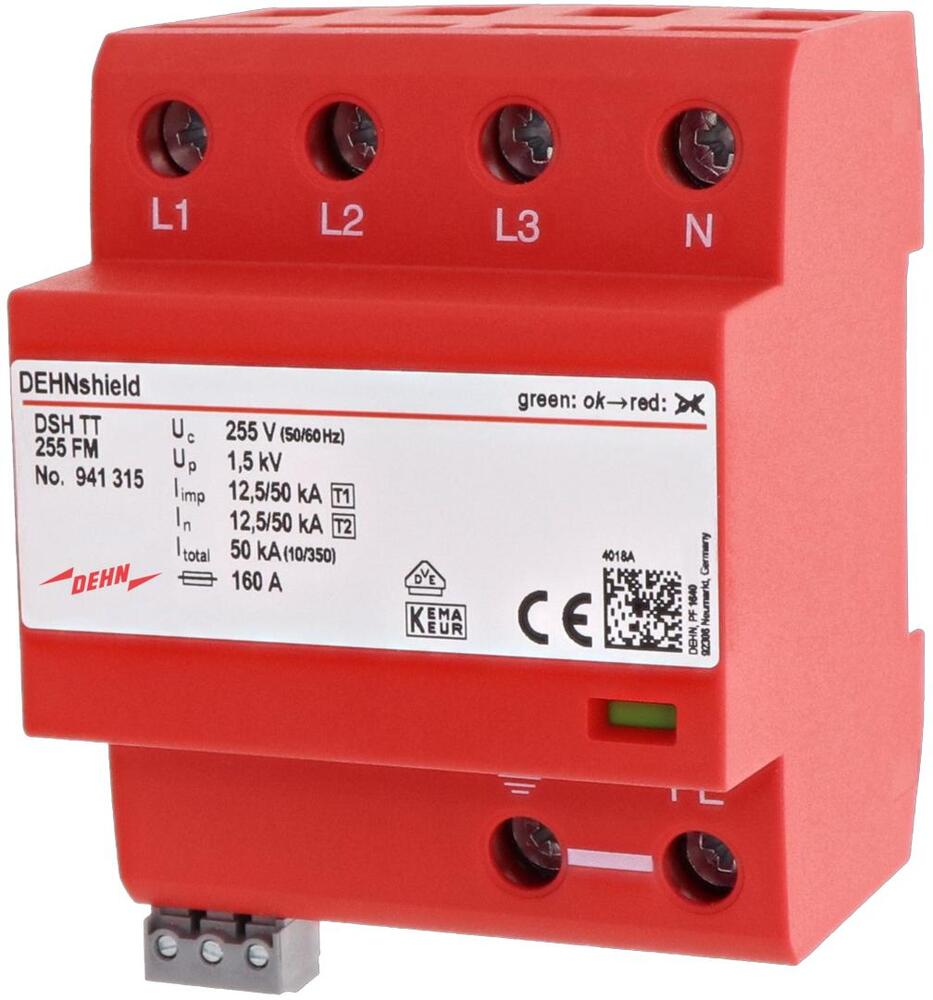 Dehn DSH TT 255 FM Combined Arrester Type 1+2 For 3-Phase TT TN-S - 941315