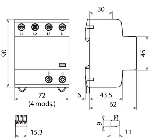 Combined Arrester DEHNshield B Type 1+2 For Three-Phase TN - 941406