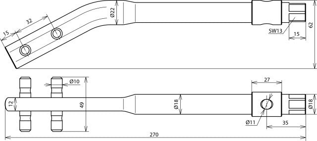 Dehn Straightening Tool Burnished For 8-10mm Rod With Spider Wrench - 595000