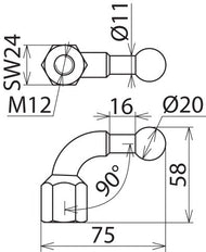 Fixed Ball Point Angled 20mm With M12 Female Thread - 707200