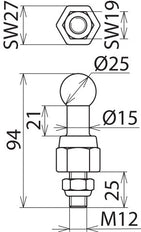 Dehn Fixed Ball Point With Threaded Bolt And Nut M12x25mm - 755225