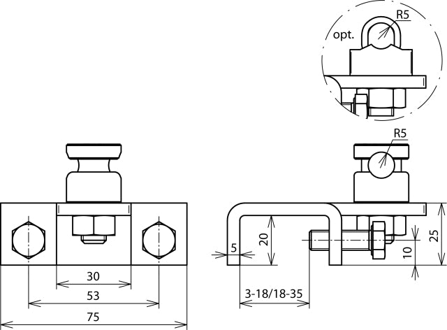 Dehn Terminal Horizontal Type For Profiles With KS Con - 372220