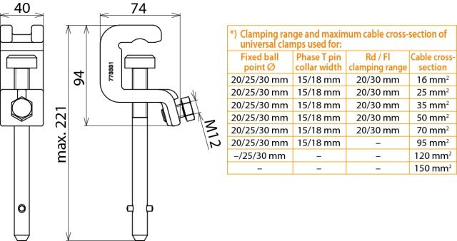 Universal Clamp D 25/30 T 18mm Rd/Fl 30mm With T Pin Shaft Long - 773331