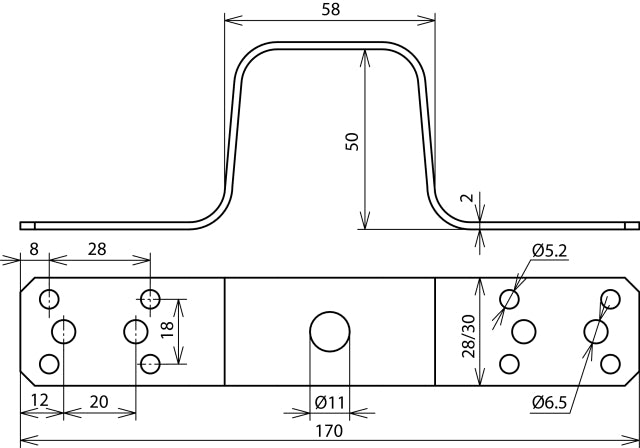 Dehn Bridging Bracket L170 Al With Central Bore - 377006 [2 pieces]