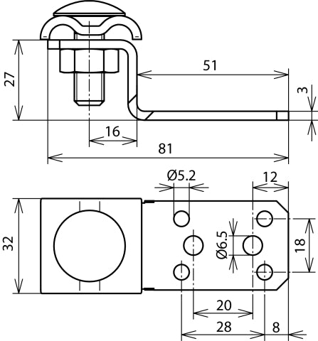Dehn Z-Shaped Al Connection Lug With Double Cleat RD 8-10mm - 377200 [2 pieces]