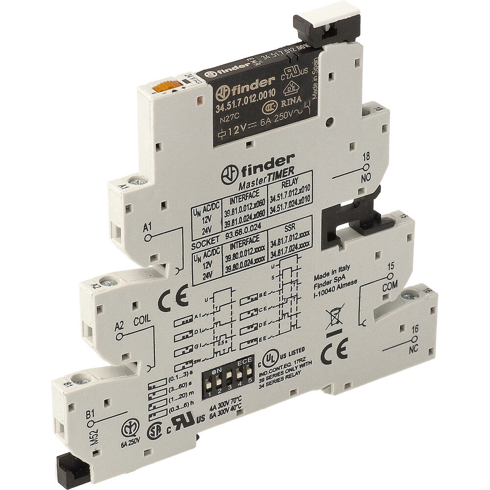 Finder Series 39 Interface Timer Relay 6A 12V AC DC - 39.81.0.012.0060