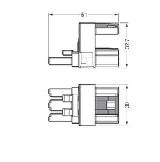 WAGO 3-Pole H-Distribution Connector Black - 770-633