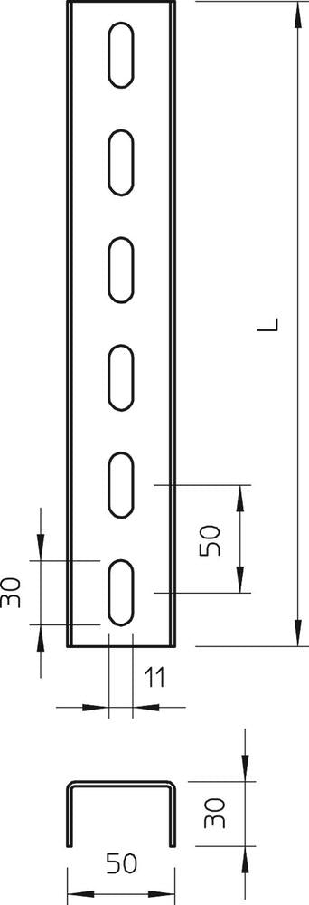 Perforated U Support Bracket 50x30x400mm Galvanized Steel - 6342306