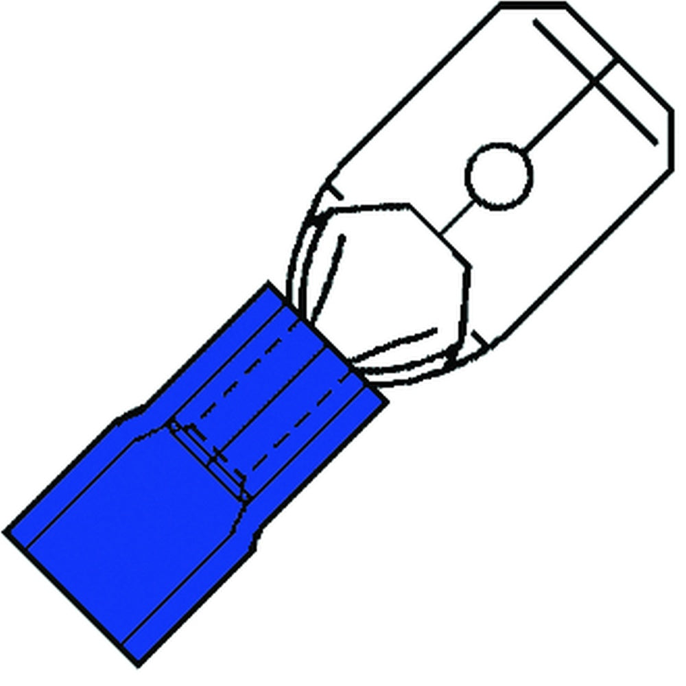 Insulated Female Spade Connector 6.3mm Nylon Blue - 152090 [100 Pieces]