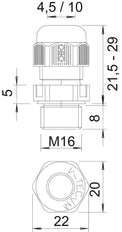 M16 Metric Cable Gland IP68 With Strain Relief - 2022864 [10 Pieces]