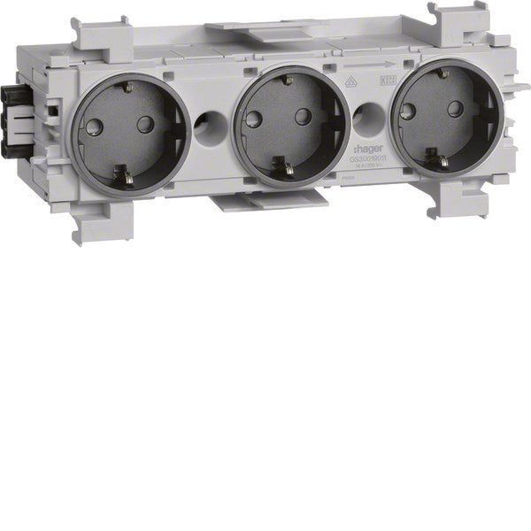 Triple Socket Outlet Wago Front Mount Black - GS30019011