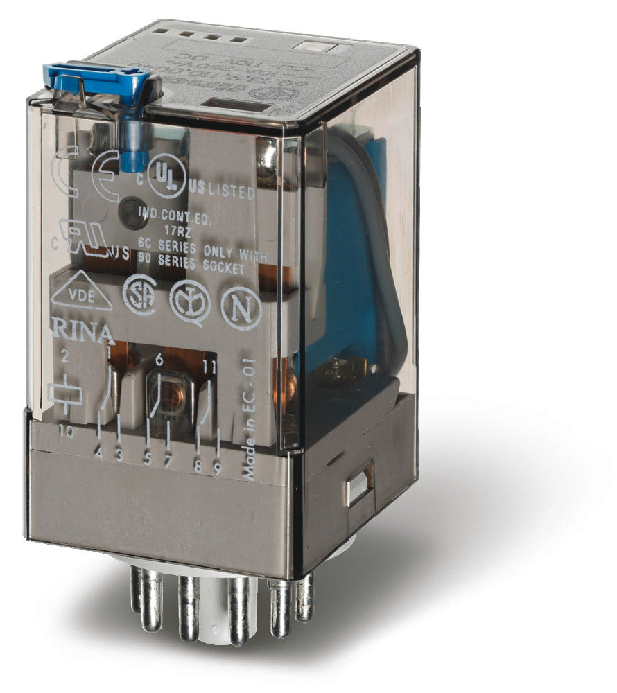 Finder 60 Series 12V DC Relay 3CO 10A With Test Button - 60.13.9.012.0040