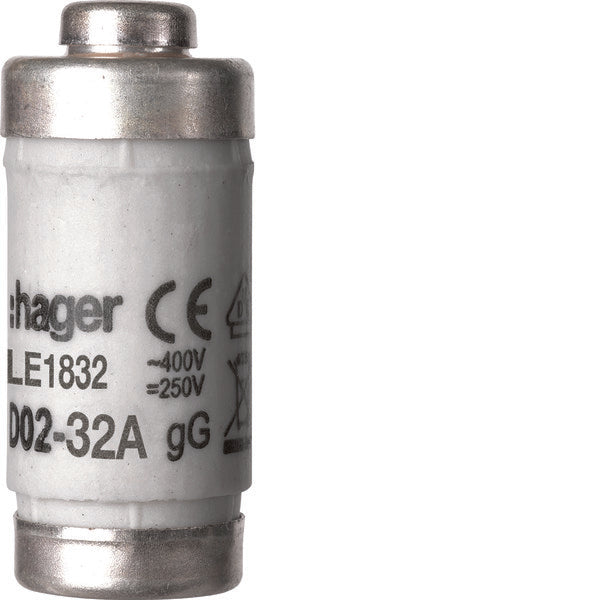 Hager D02 32A 400V gG Fuse Link With Indicator - LE1832 [10 Pieces]
