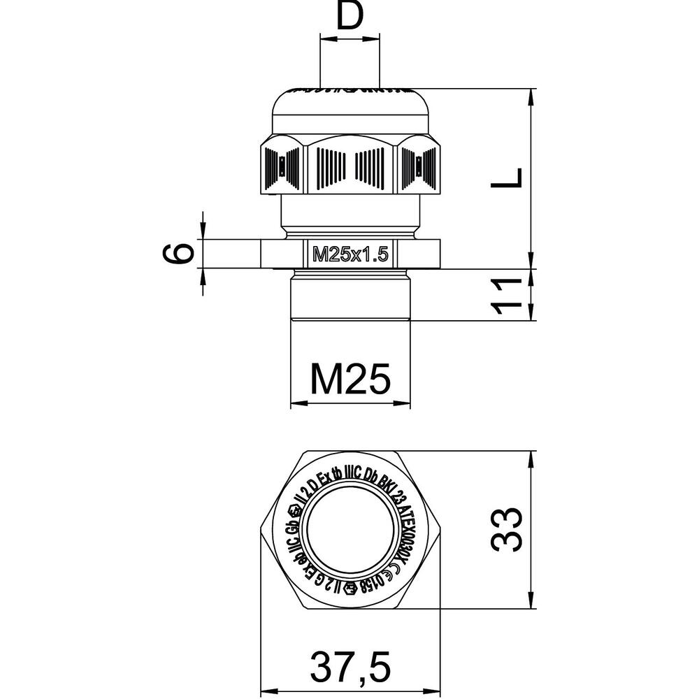 Explosion-Proof M25 Cable Gland IP68 Polyamide Black - 2050331 [2 Pieces]