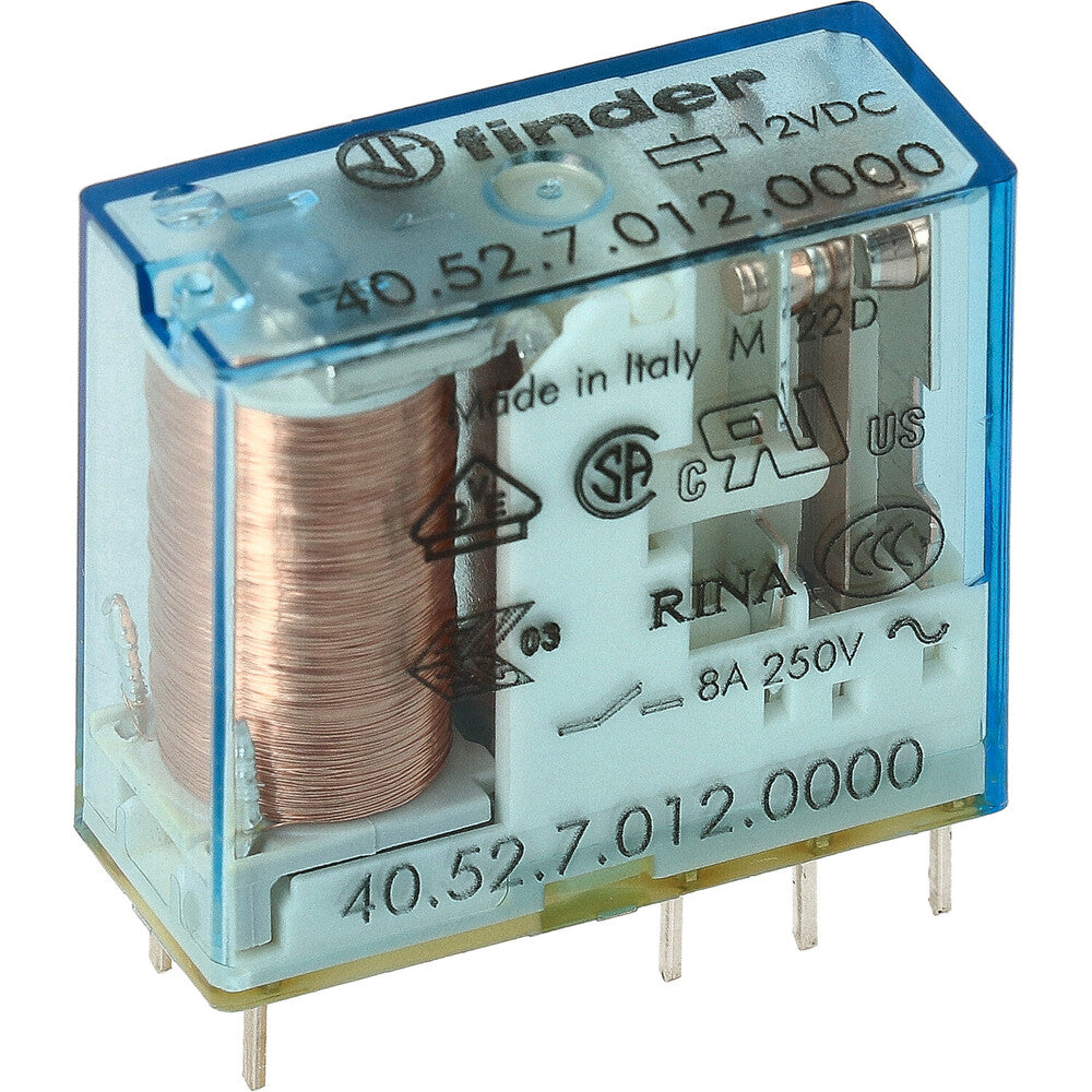 Finder 40.52 Dual PCB Relay 8A 12VDC AgNi Contacts - 40.52.7.012.0000
