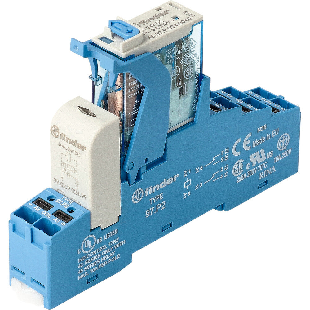 Finder 24V DC Dual Interface Relay With LED Indicator - 4C.P2.9.024.0050