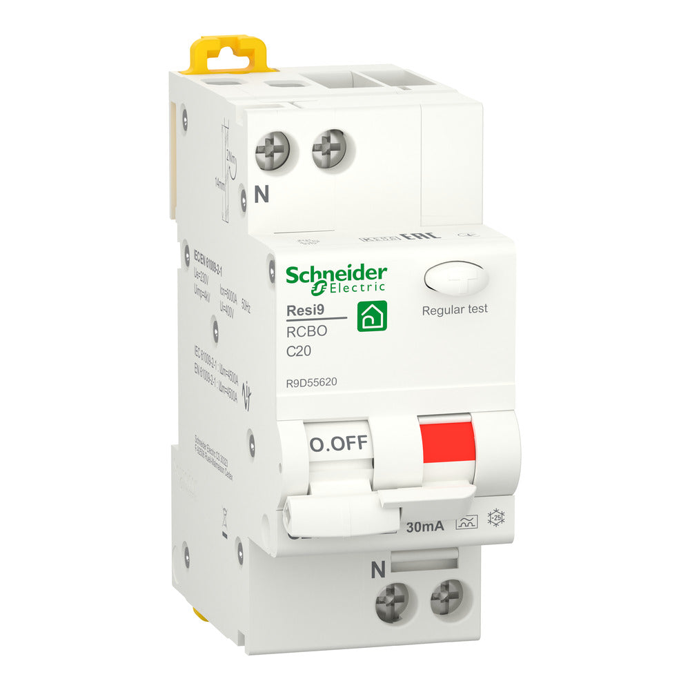 Schneider Resi9 RCBO 1P+N 20A C-Curve 30mA 6kA - R9D55620