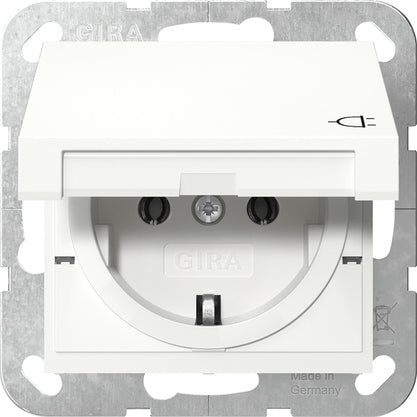 Gira System 55 SCHUKO Socket With Hinged Cover Pure White - 445403