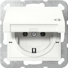 Gira System 55 SCHUKO Socket With Hinged Cover Pure White - 445403