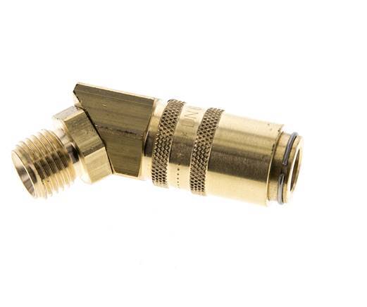 Brass DN 6 Mold Coupling Socket G 1/4 inch Male Threads Unlocking Protection Double Shut-Off 45-deg